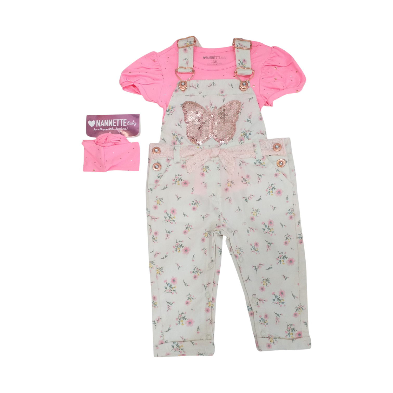 Conjunto Overoll Mariposa Rosa Neón