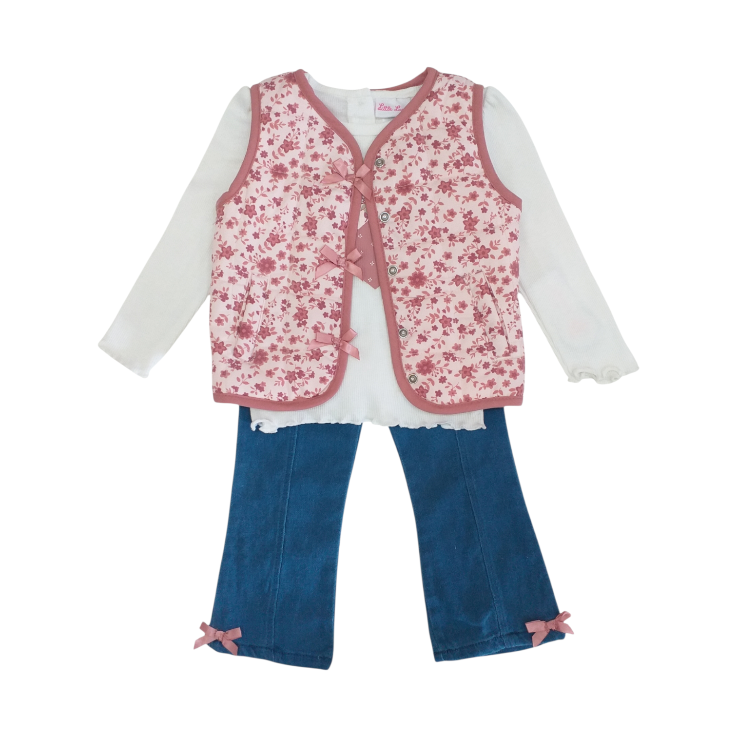 Conjunto Chaleco Flores Blanco Rosa