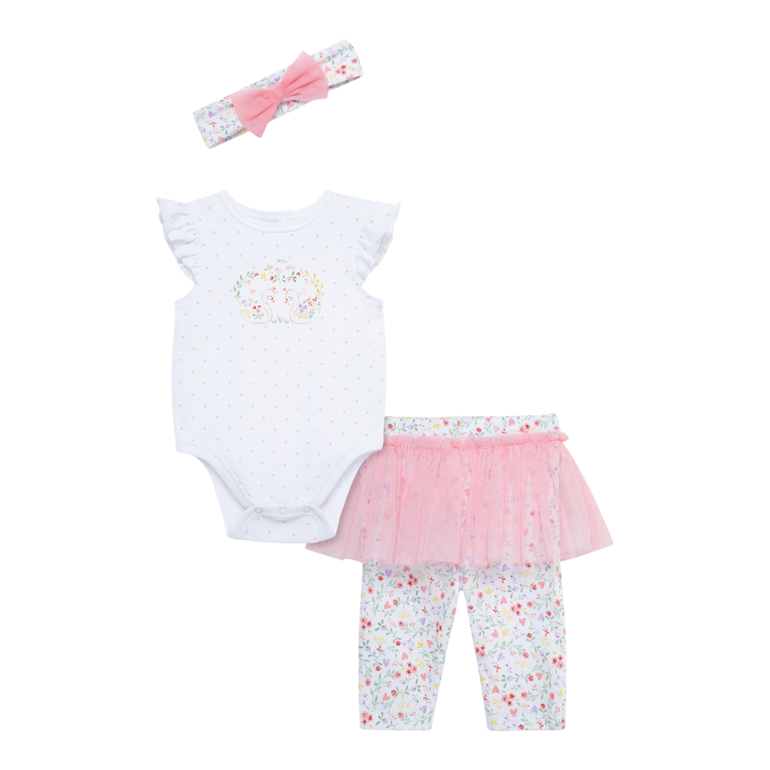 Conjunto Cisnes Flores Tutu Rosa