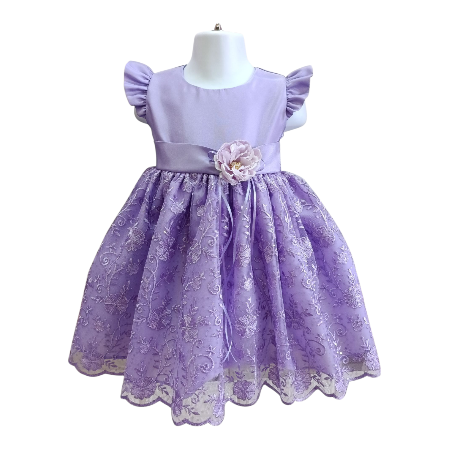Vestido Lila Falda Bordada