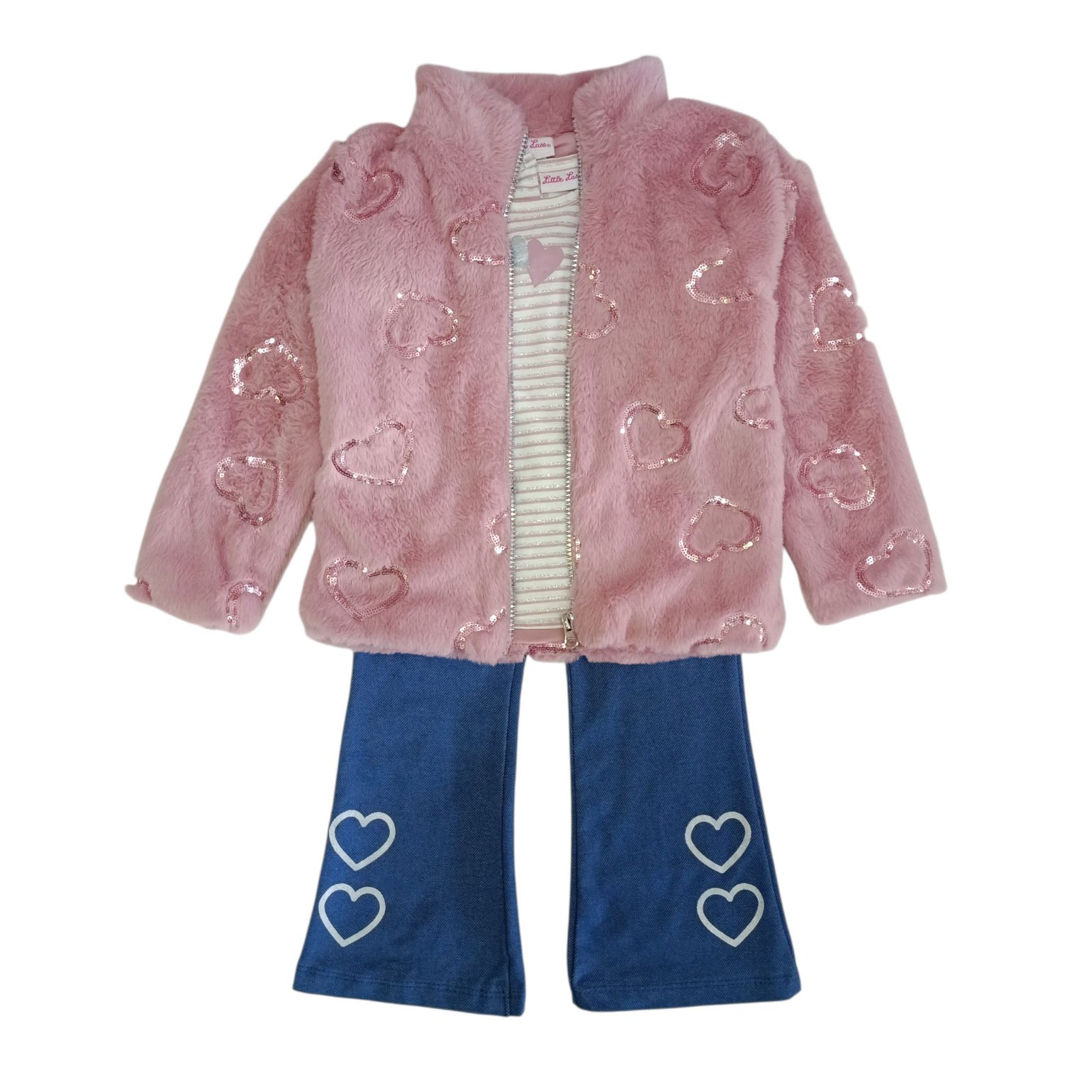 Conjunto Abrigo Peluche Corazón Rosa