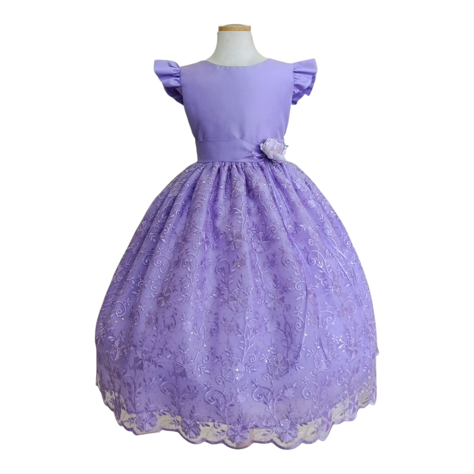 Vestido Lila Falda Bordada