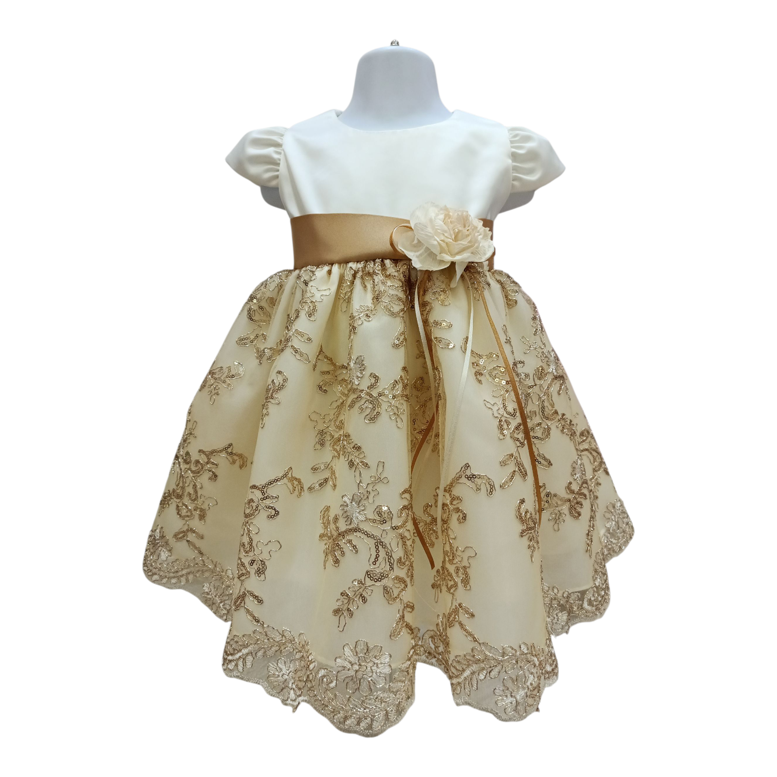 Vestido Dorado Falda Bordada