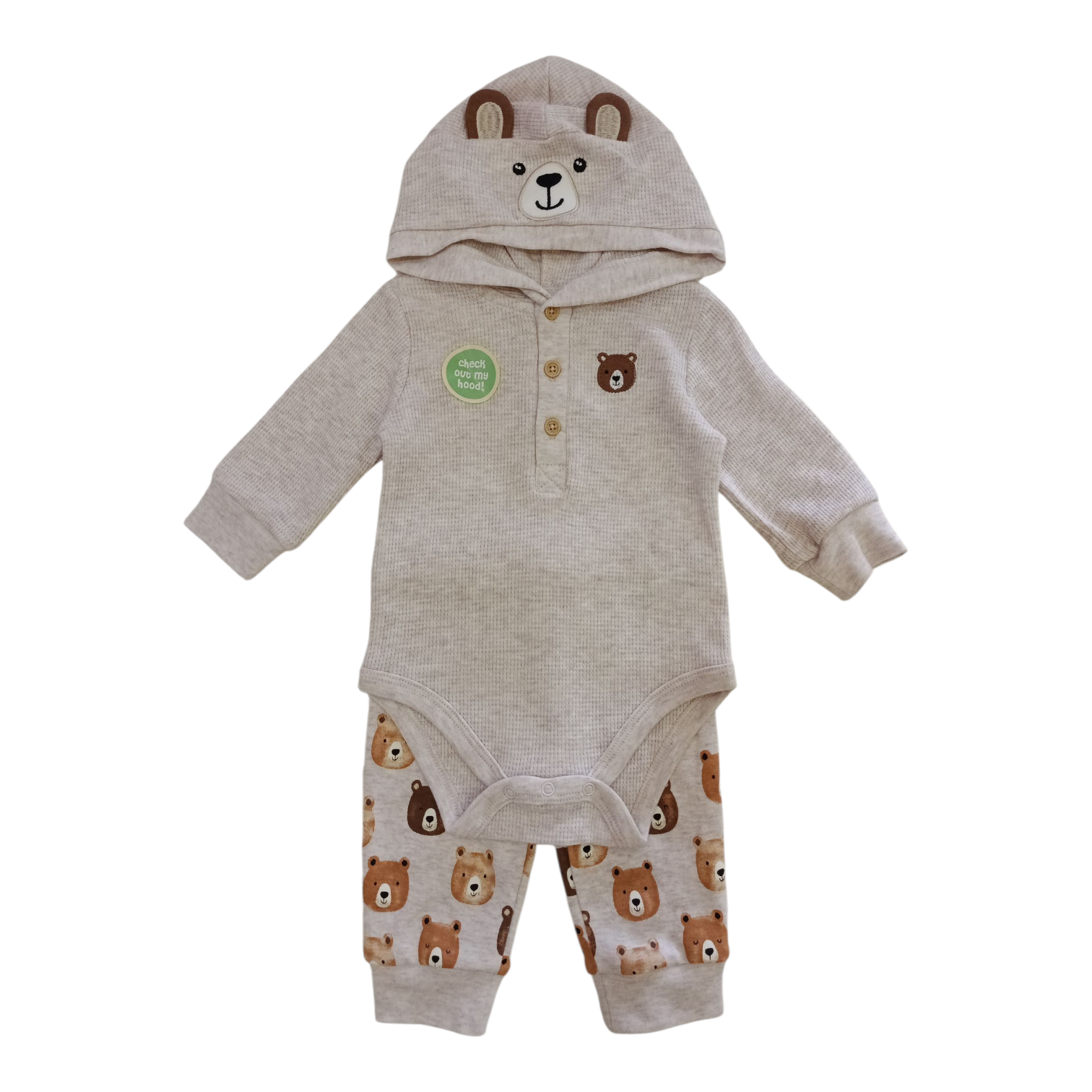 Conjunto Body Capucha Osito Beige