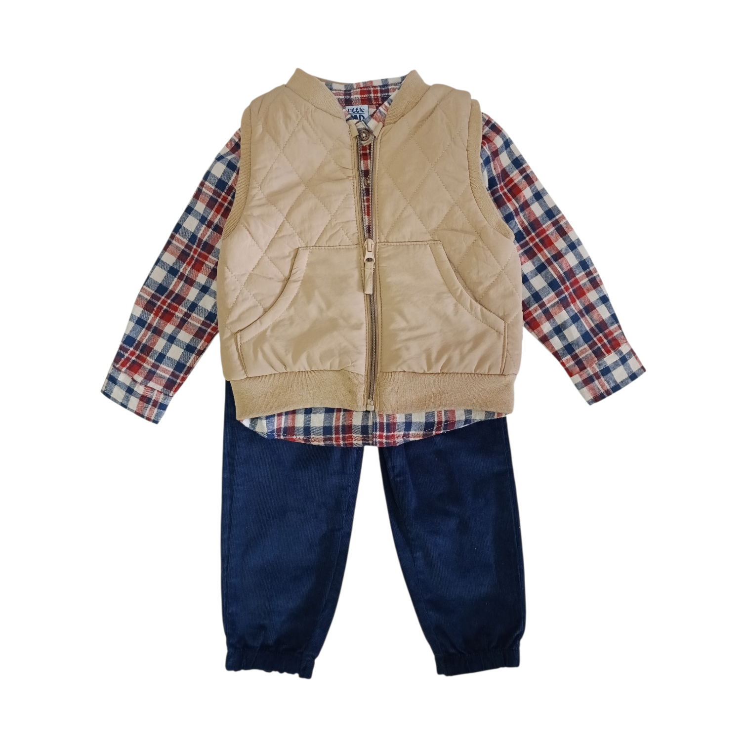 Conjunto Chaleco Cuadros Beige
