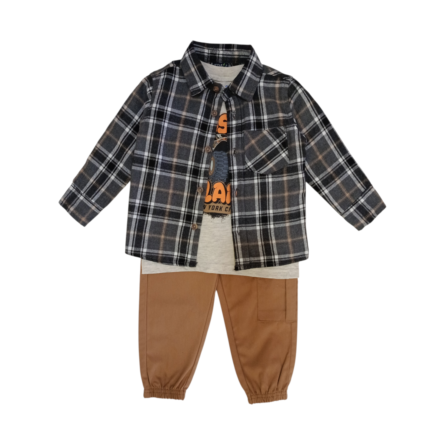 Conjunto Camisa Cuadros Gris