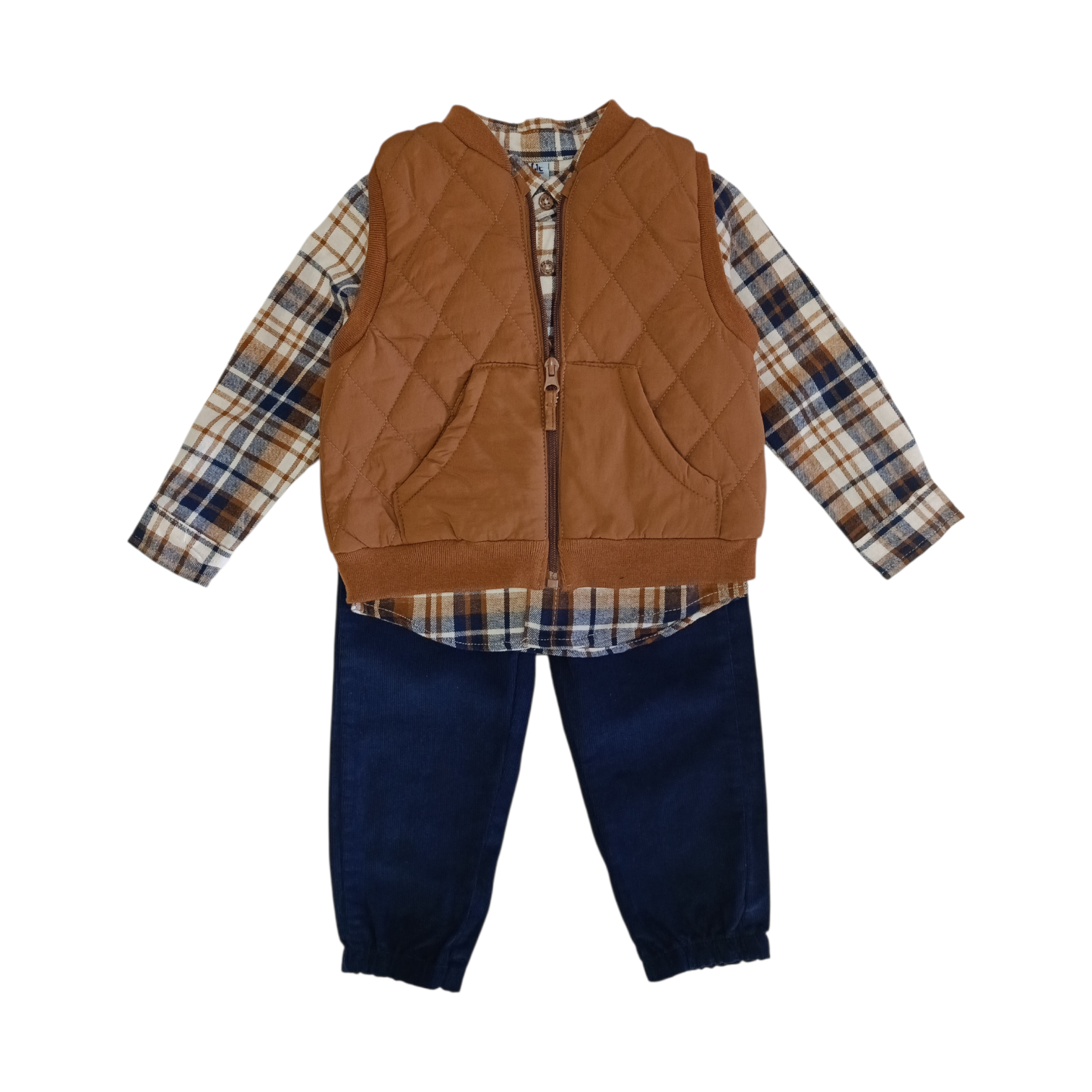 Conjunto Chaleco Cuadros Café