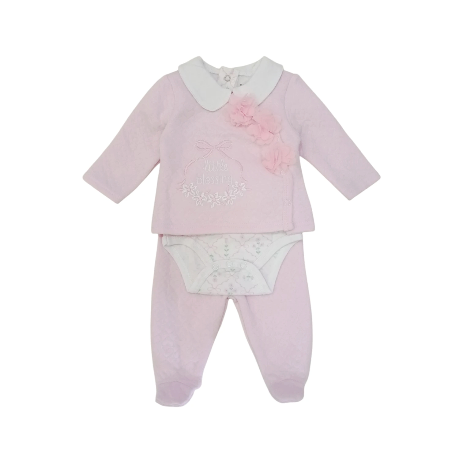 Conjunto Texturizado Flores Rosado