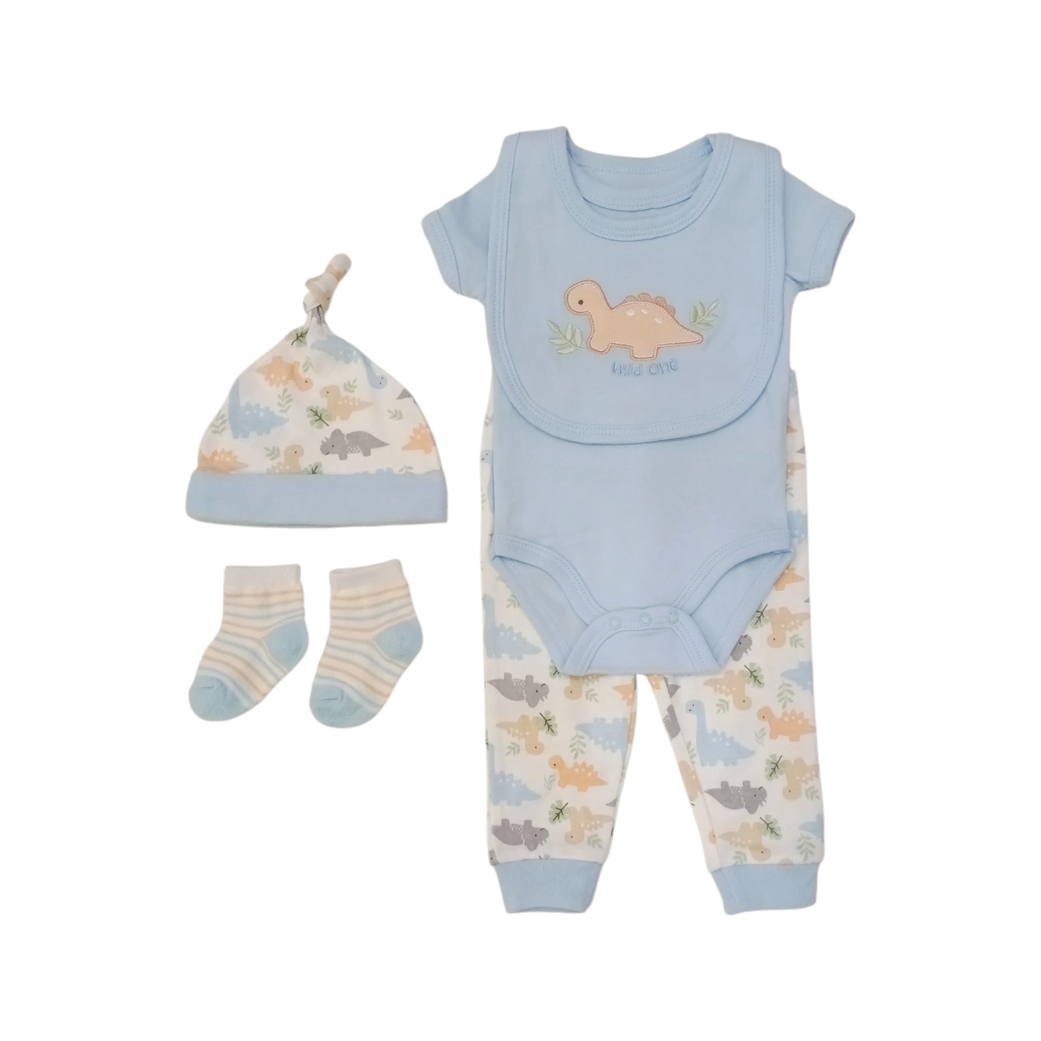 Conjunto Babero Dino Celeste