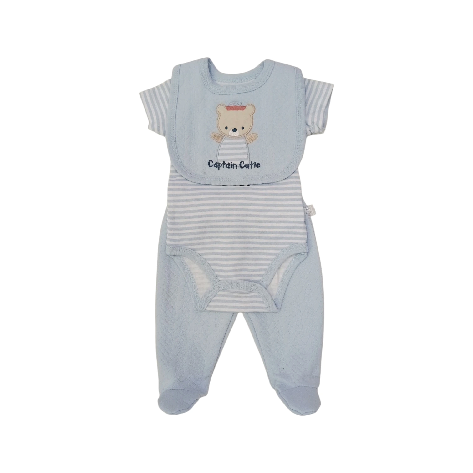 Conjunto Babero Osito Texturizado Celeste
