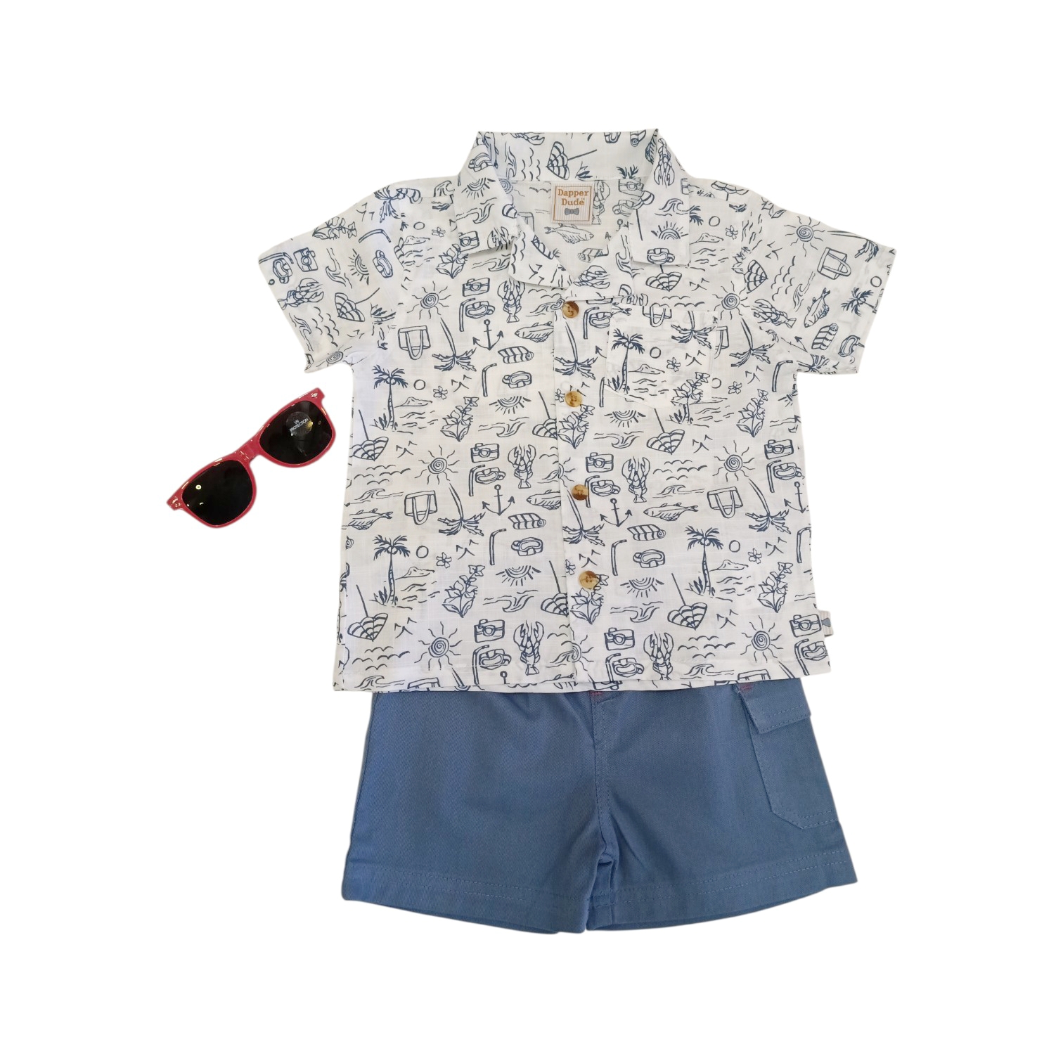 Conjunto Camisa Estampado Azul Playa