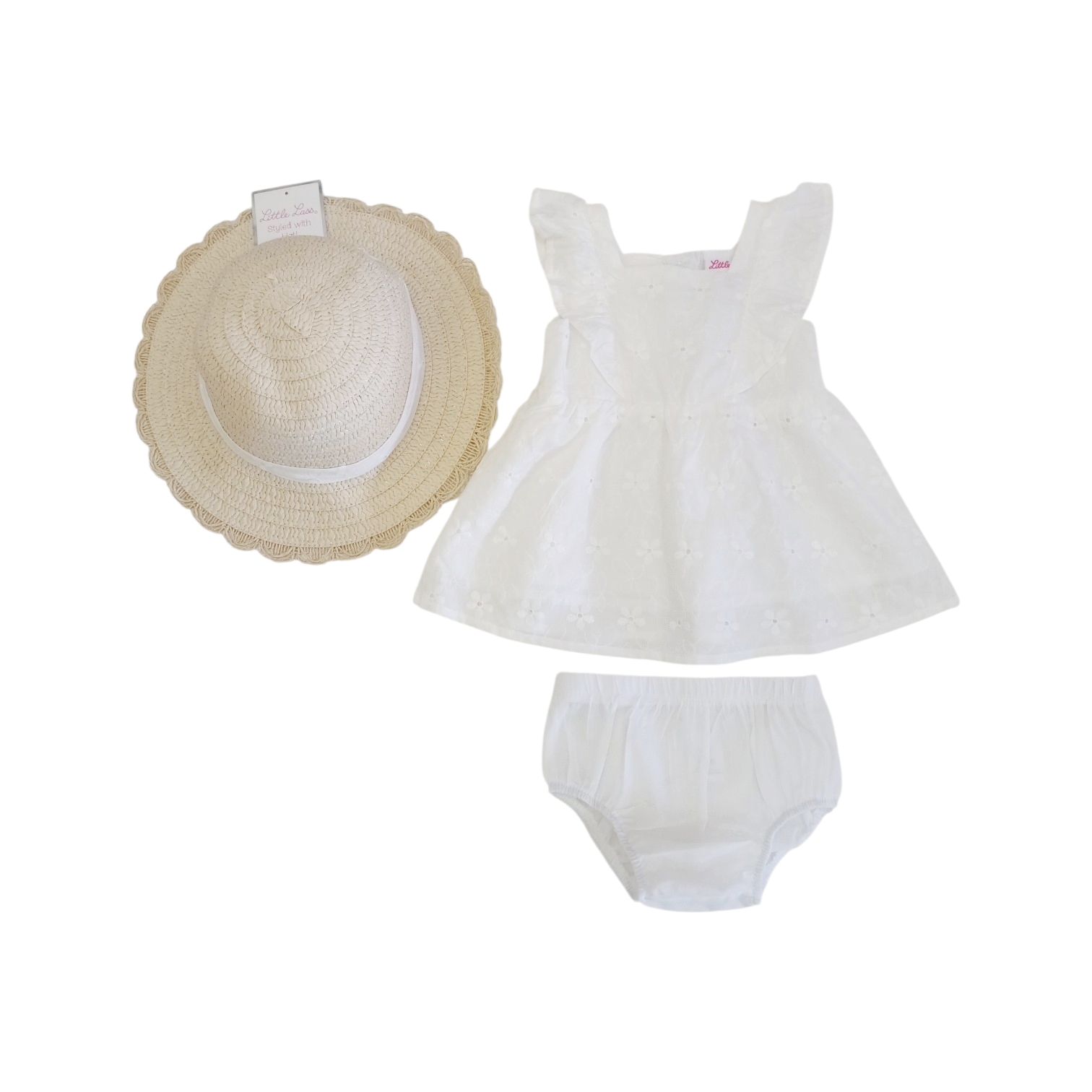Vestido Blanco Bordado C/Sombrero