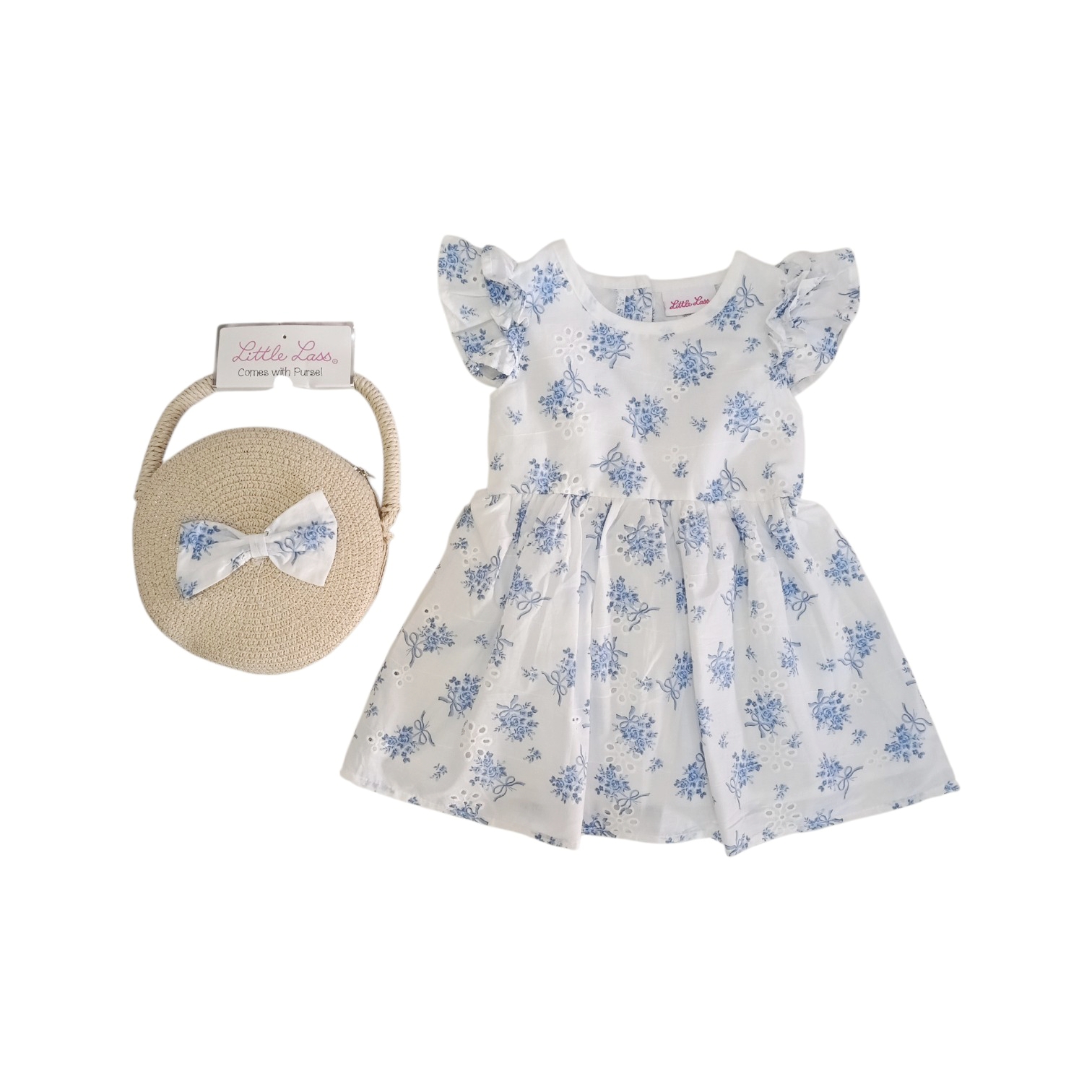 Vestido Flores Celeste C/Bolso