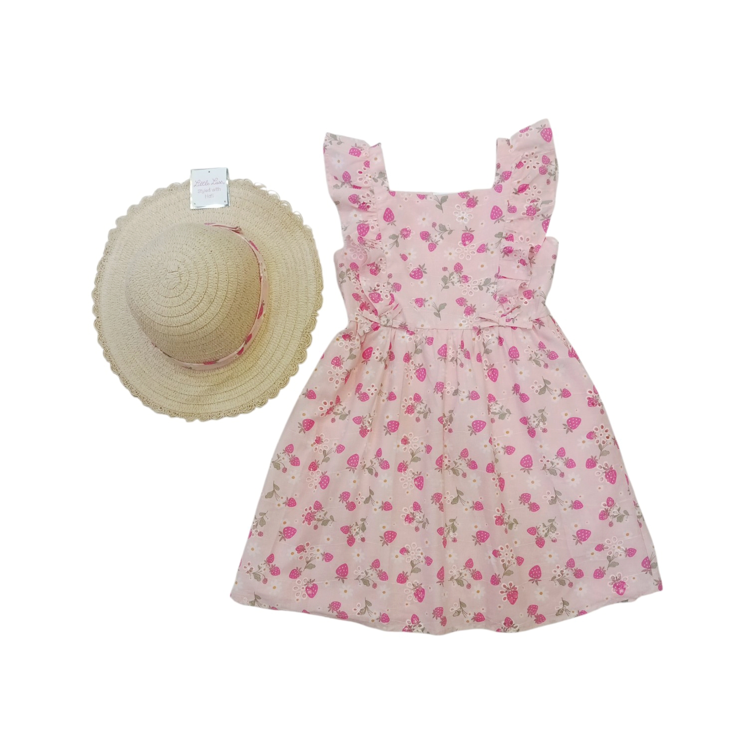 Vestido Fresas Rosa C/Sombrero