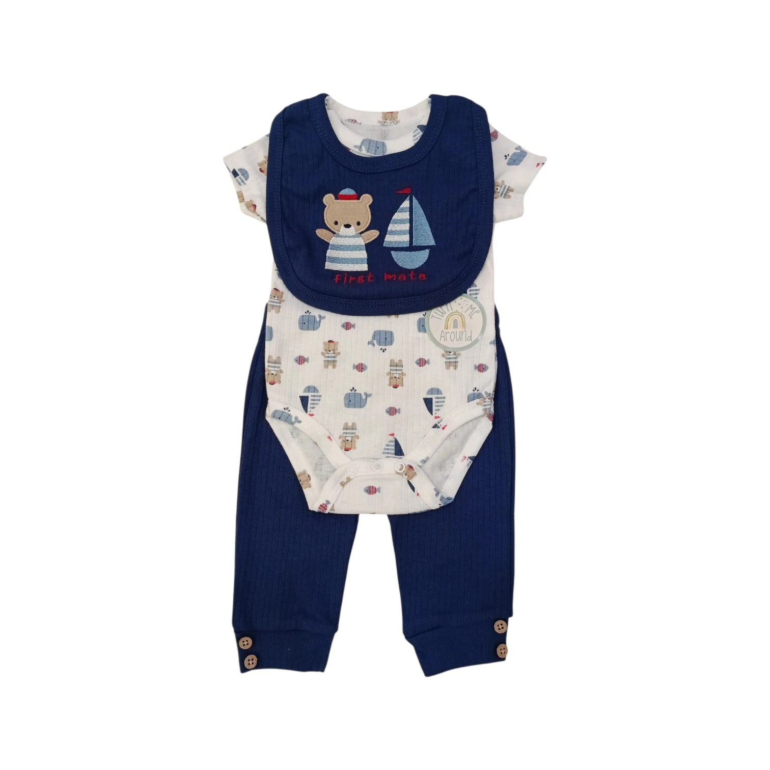 Conjunto Babero Osito Velero Azul