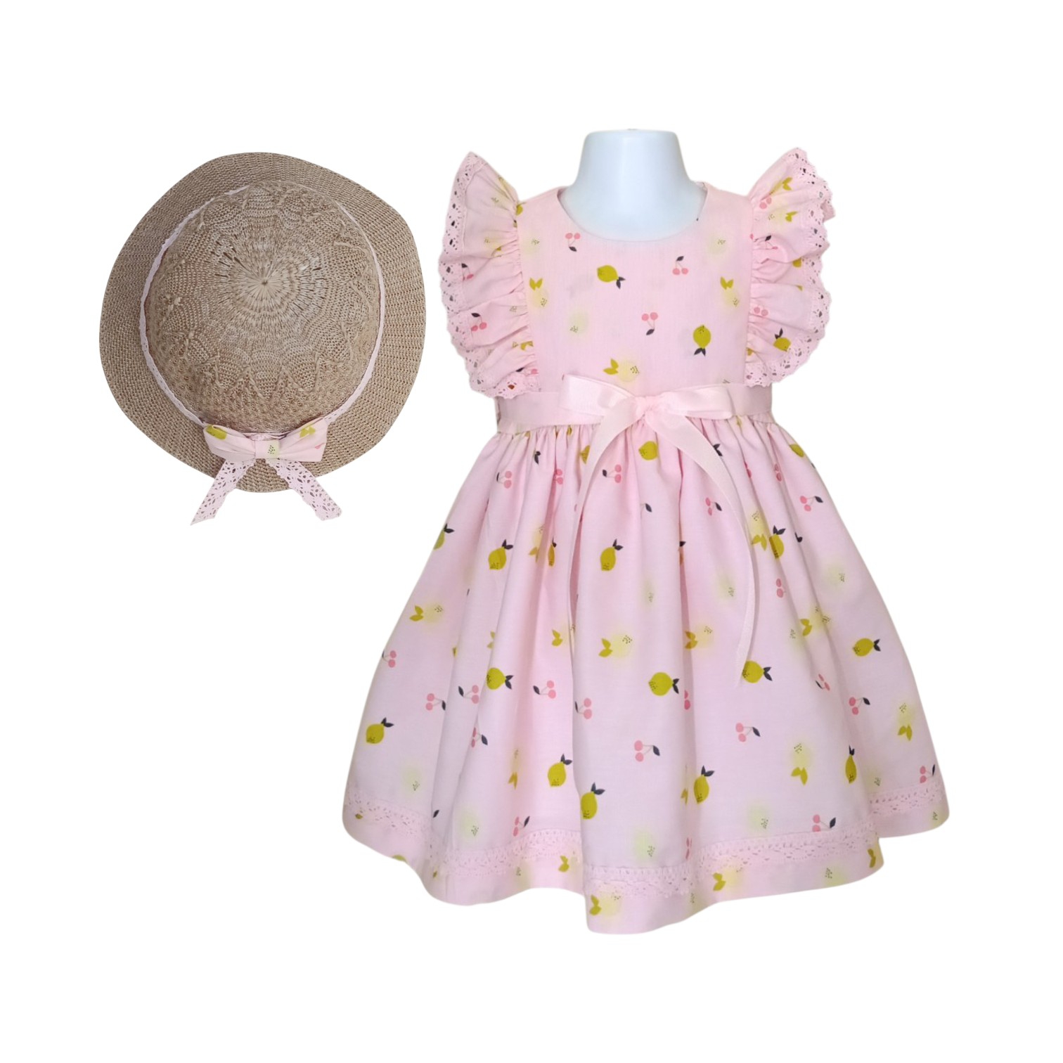 Vestido Limones Rosa C/Sombrero