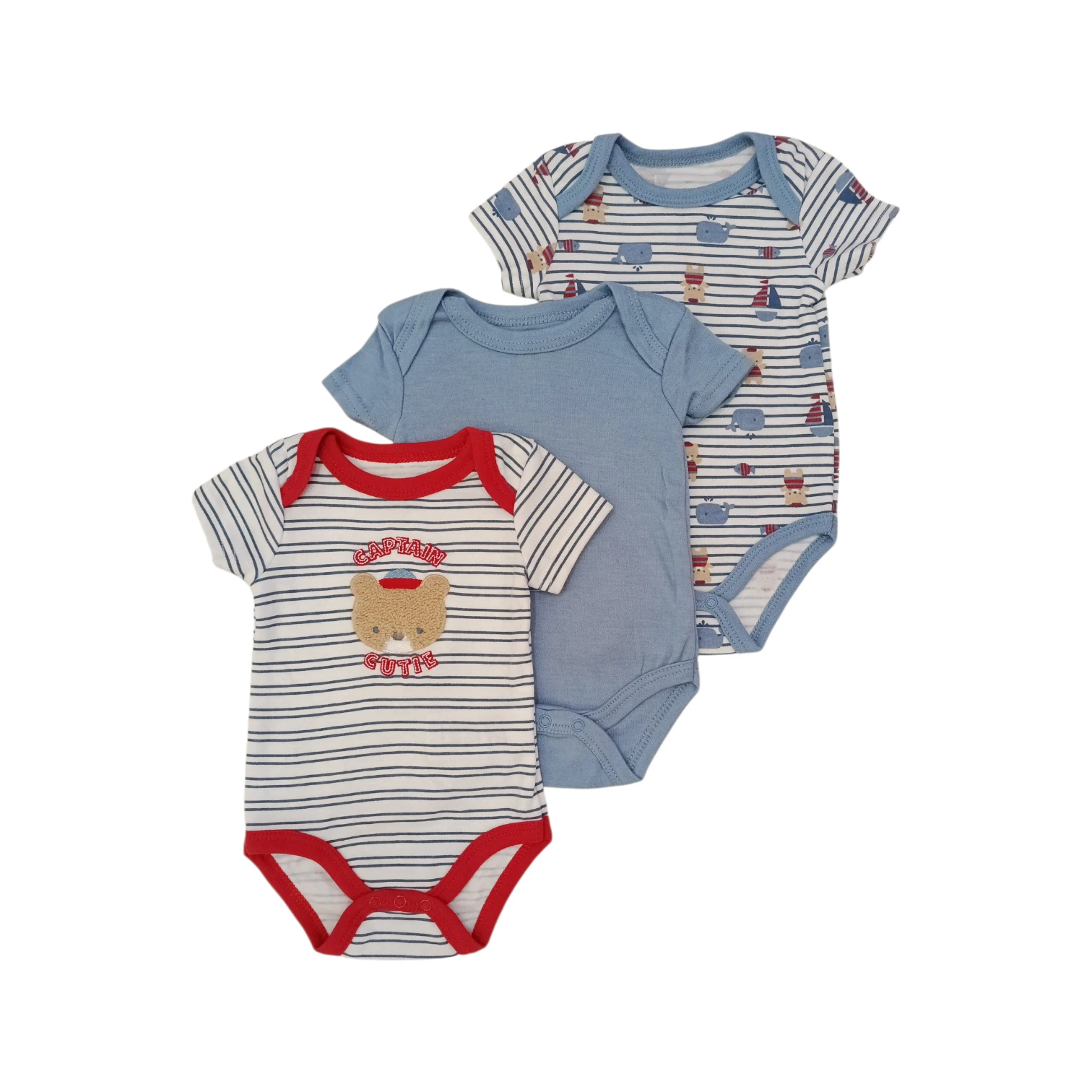 Set Bodys Osito Celeste-Rojo
