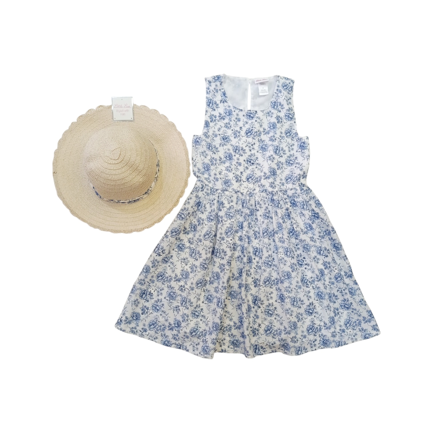 Vestido Flores Azul C/Sombrero