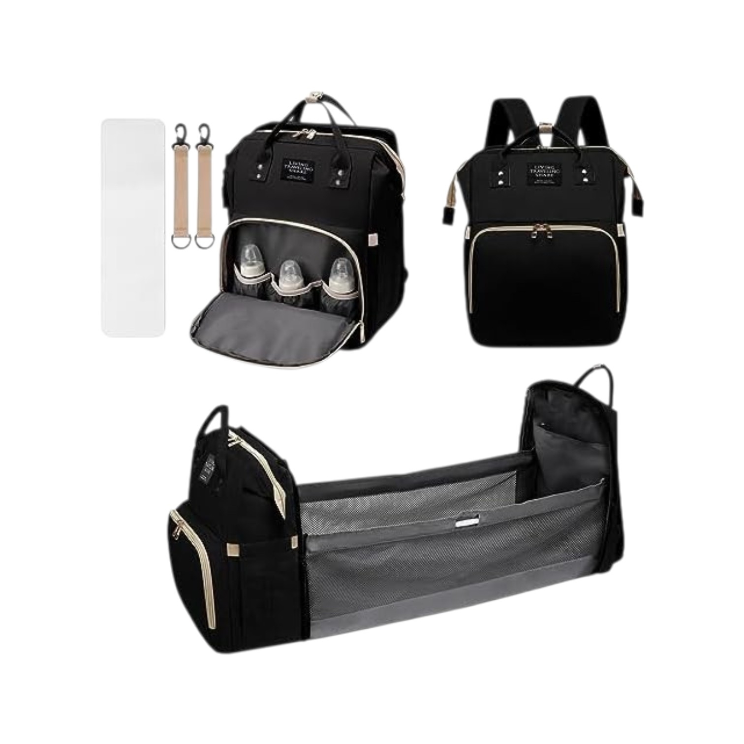 Pañalera Mochila Negra C/Cuna