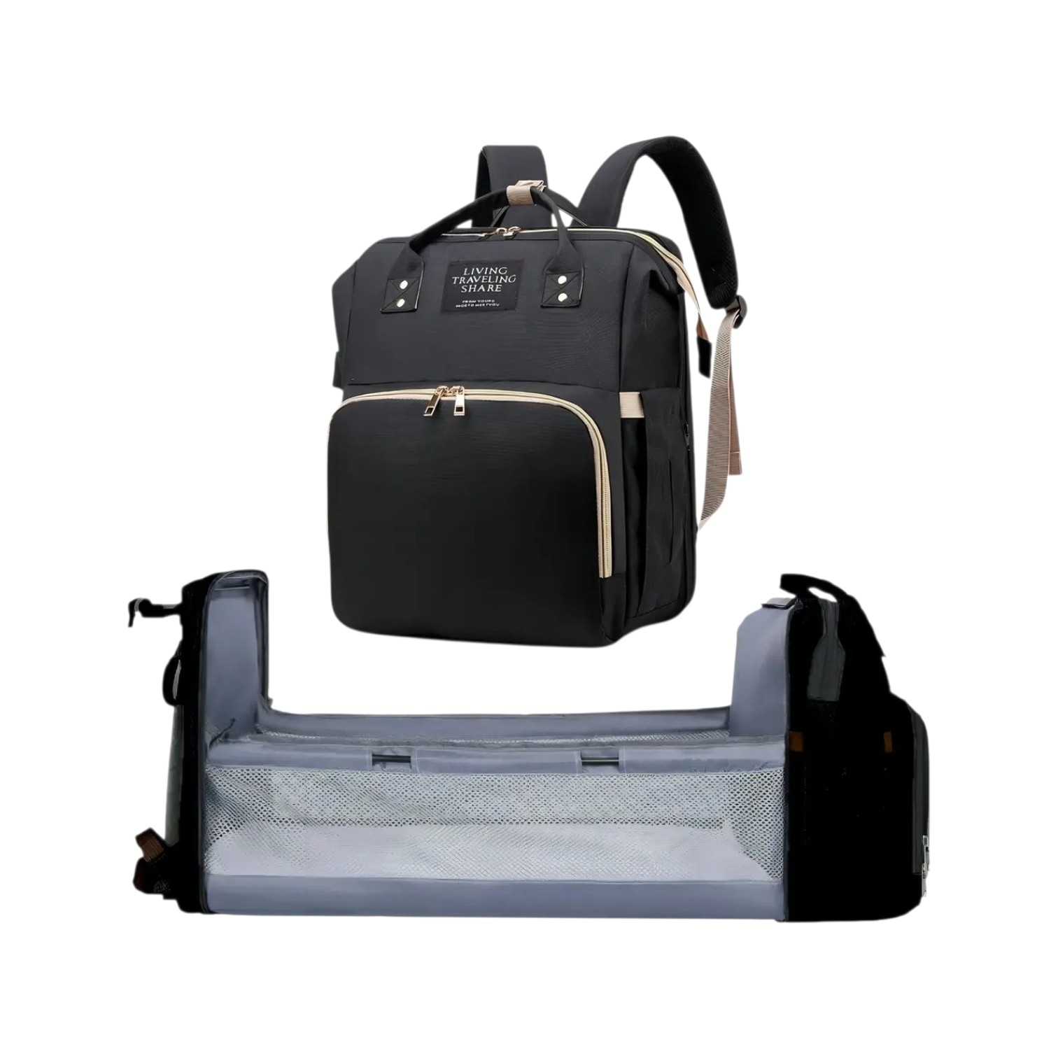 Pañalera Mochila Negra C/Cuna