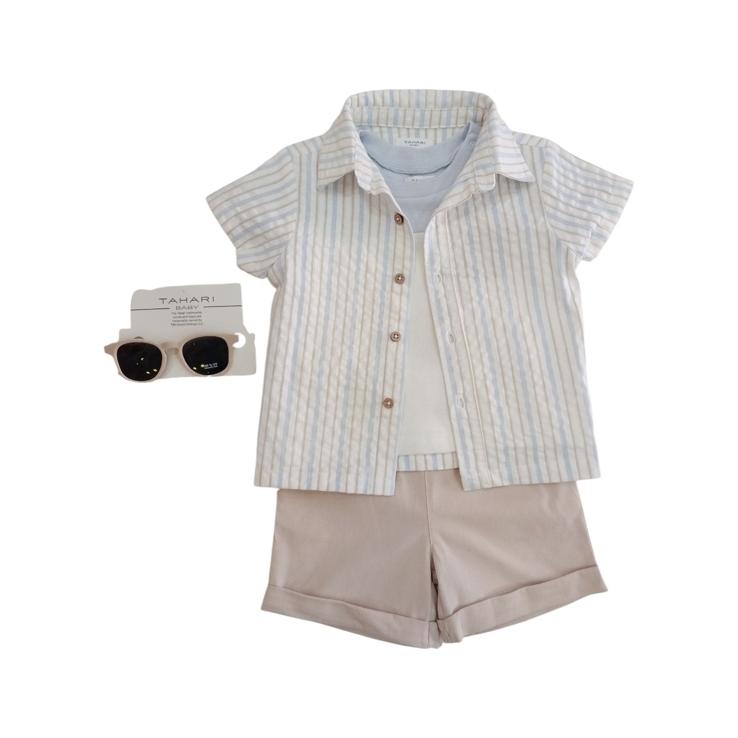 Conjunto Camisa, Playera y Short Beige