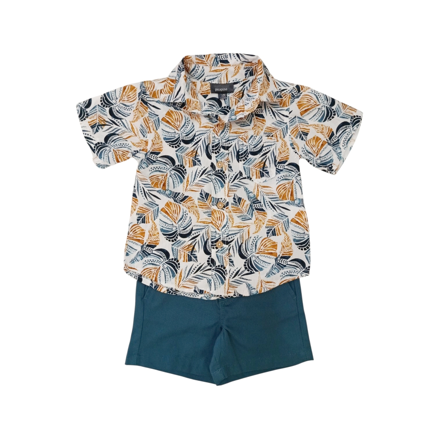 Conjunto Camisa Hojas Short Turquesa