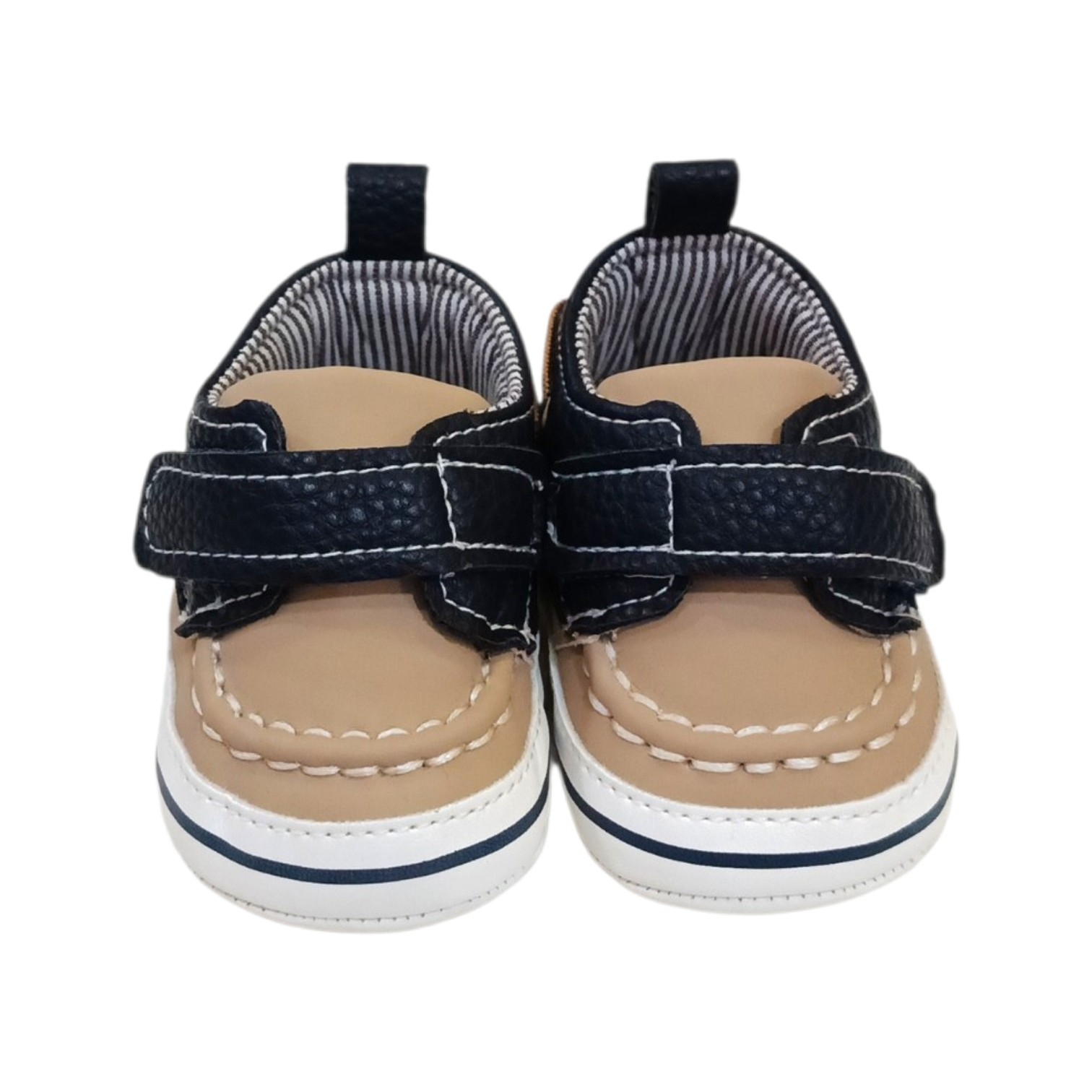 Mocasín Beige Velcro Azul