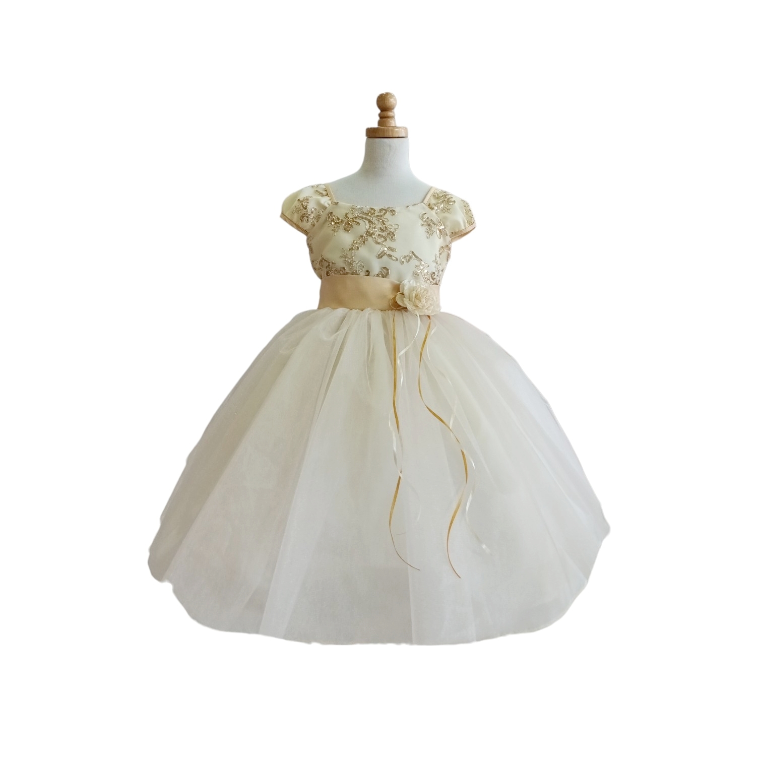 Vestido Dorado Bordado Falda Tul