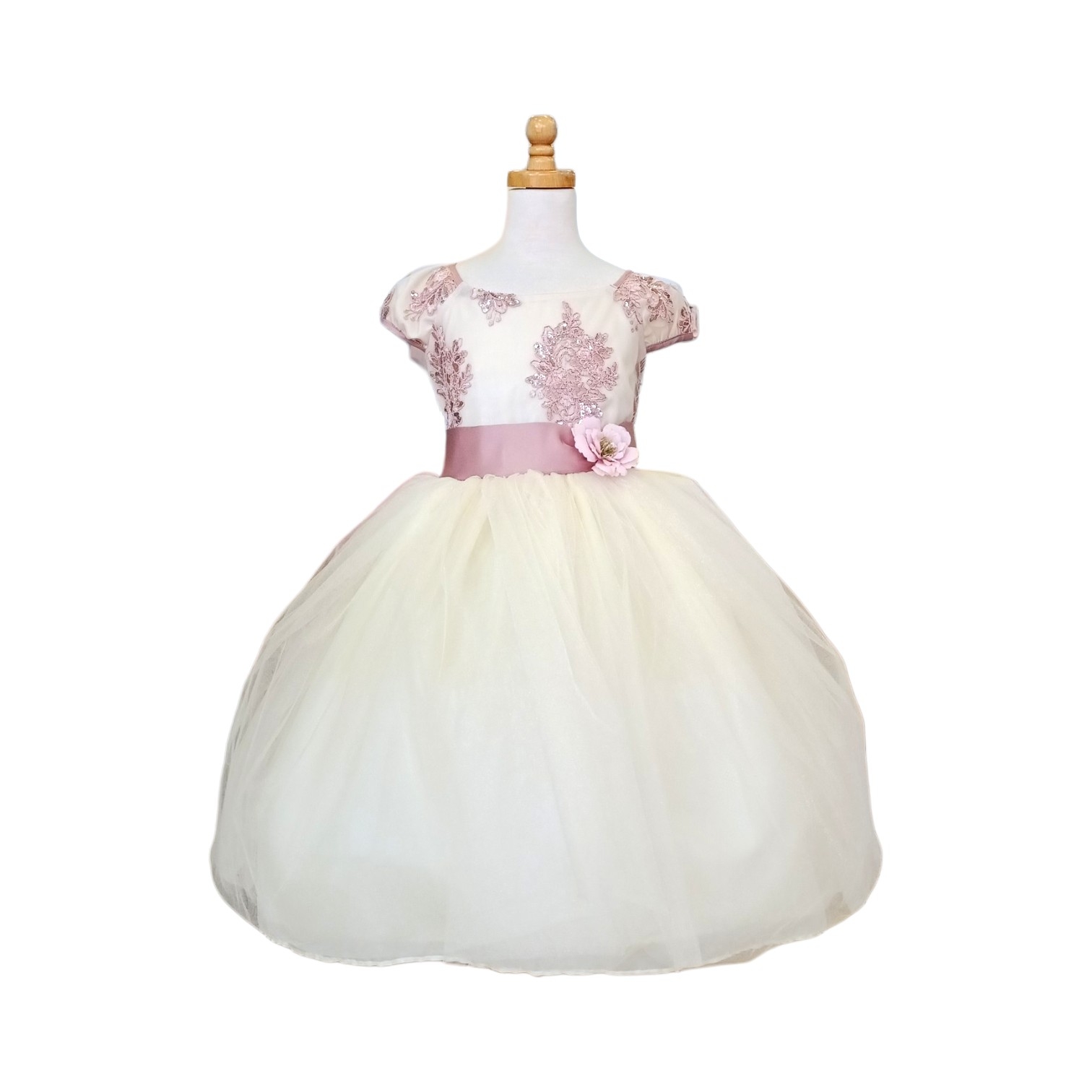 Vestido Palo Rosa Bordado Falda Tul