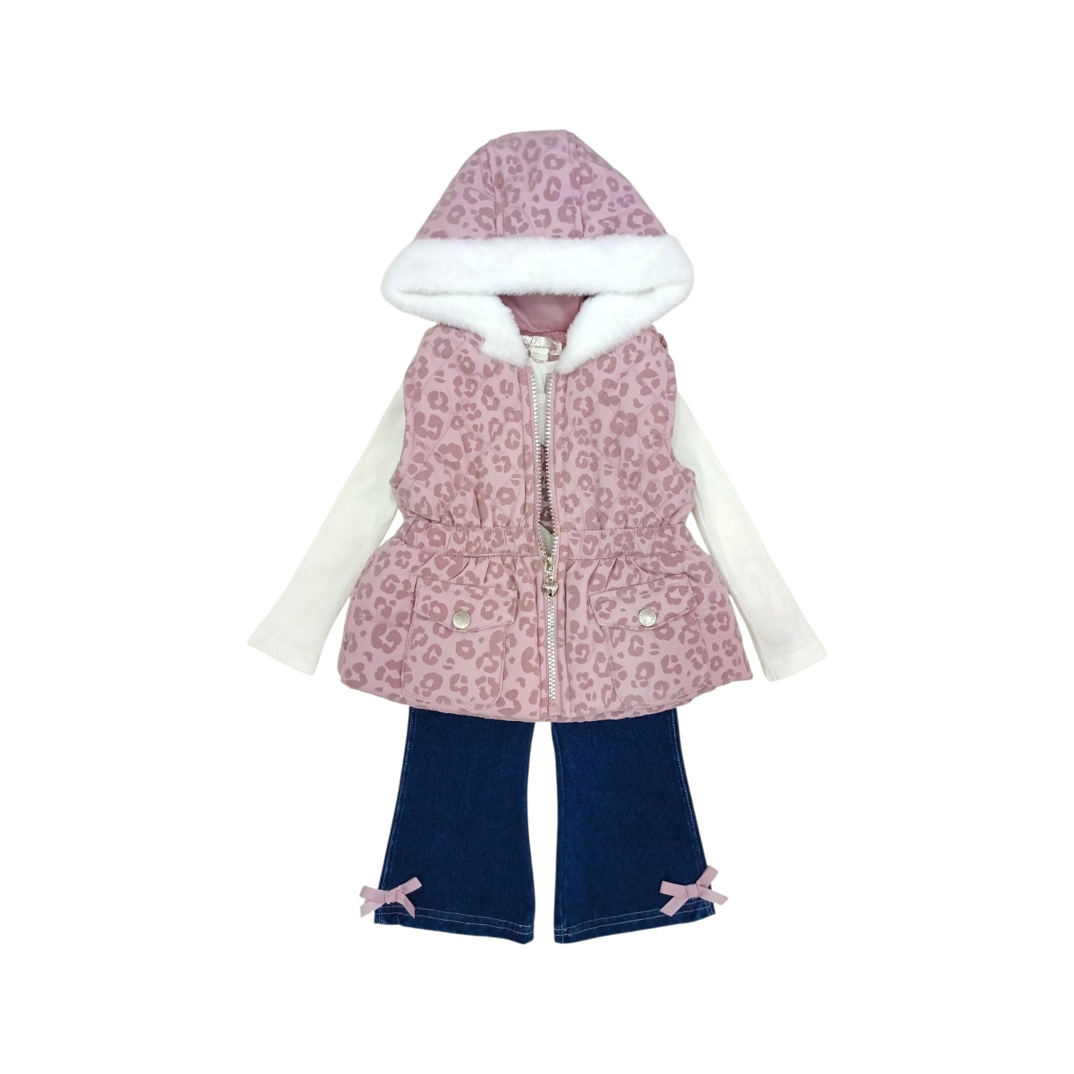 Conjunto Chaleco Rosa Print Capucha