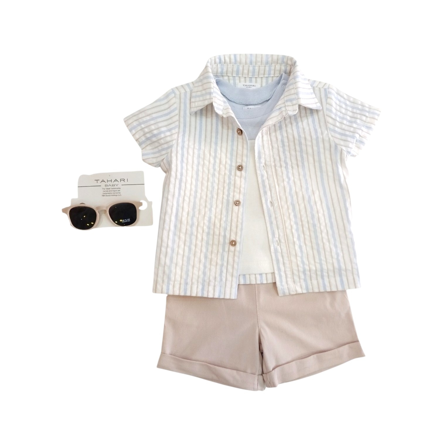 Conjunto Camisa, Playera y Short Beige