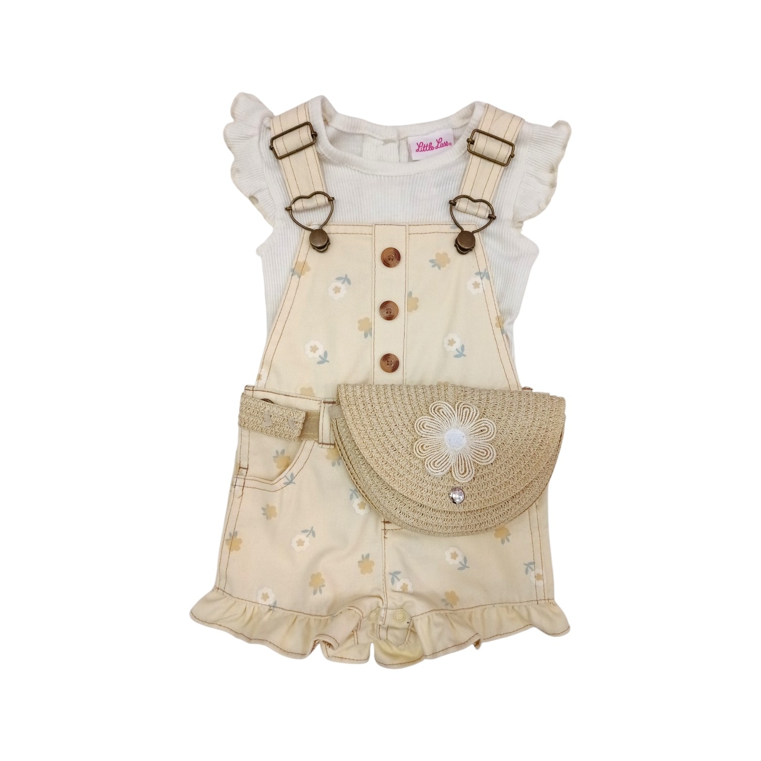 Overall Beige Flores C/Bolso