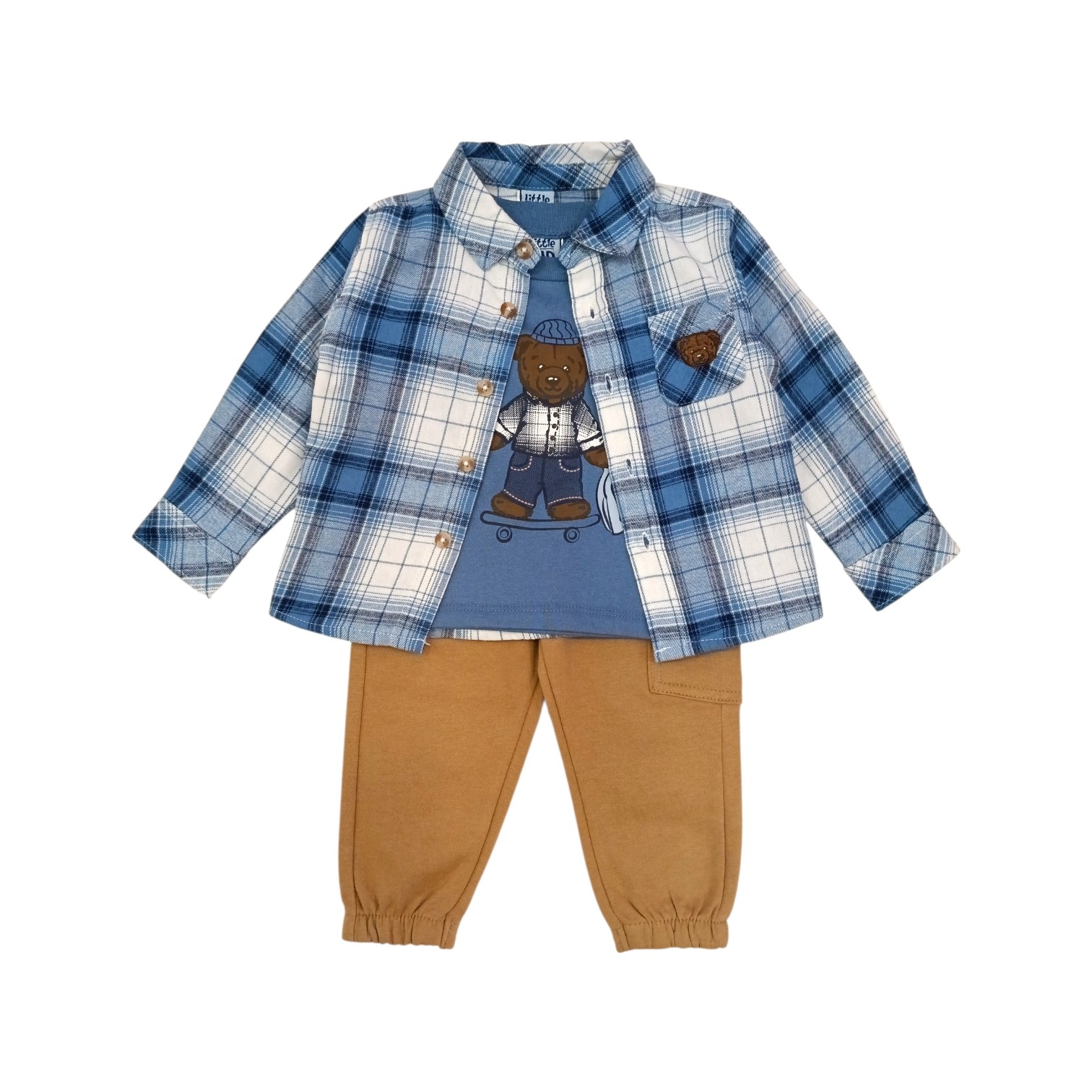 Conjunto Camisa Cuadros Azul Osito