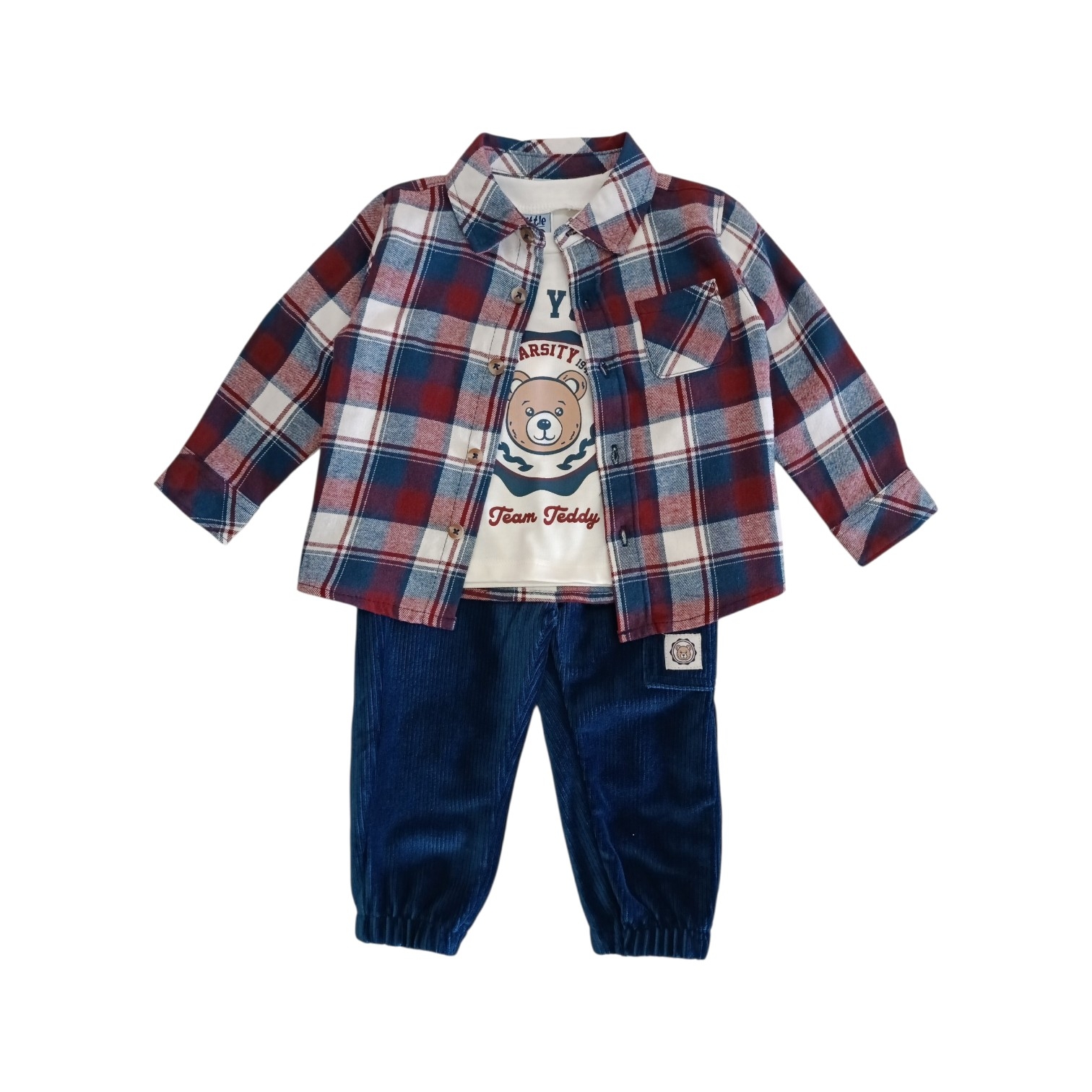 Conjunto Camisa Cuadros Azul-Roja Osito