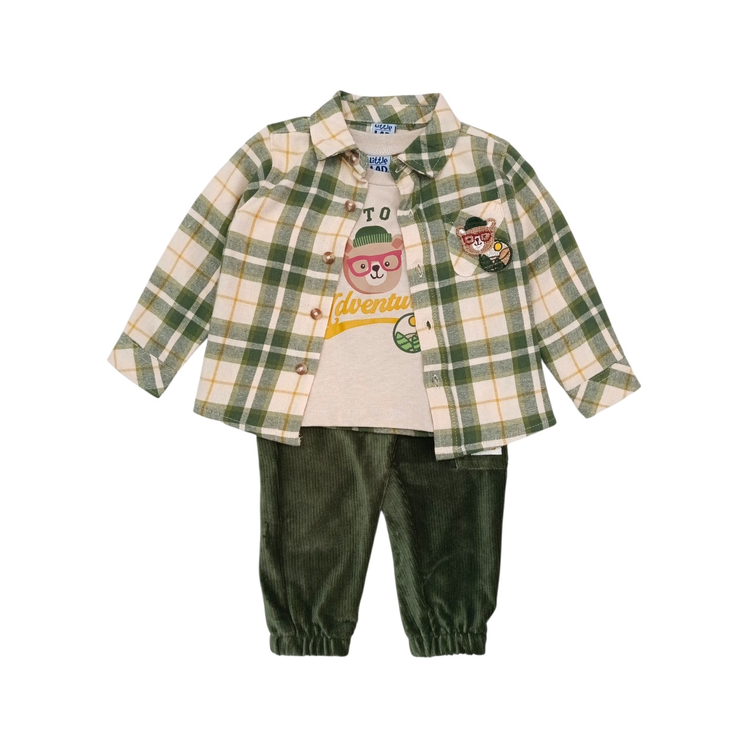 Conjunto Camisa Cuadros Osito Verde
