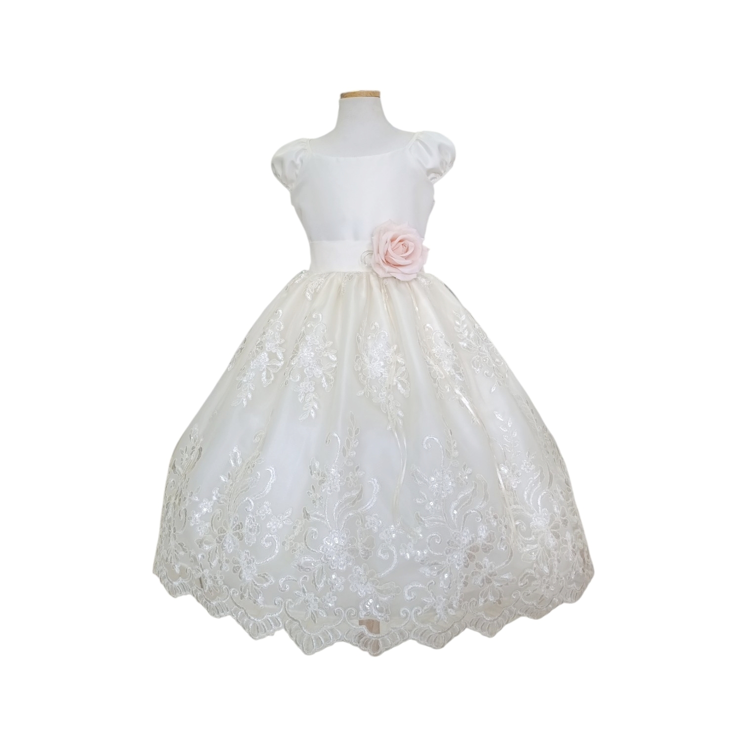 Vestido Beige Falda Bordada