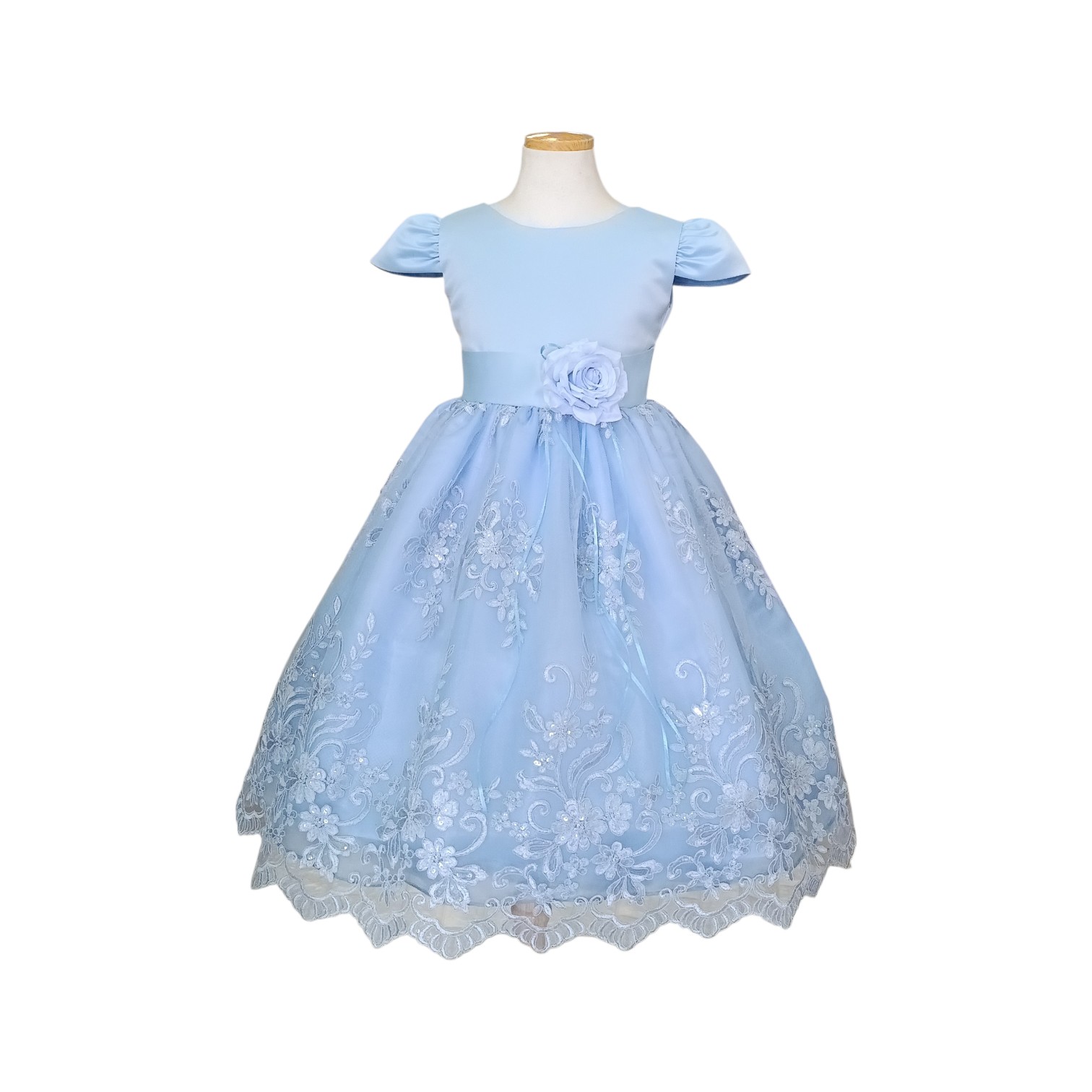 Vestido Celeste Bordado